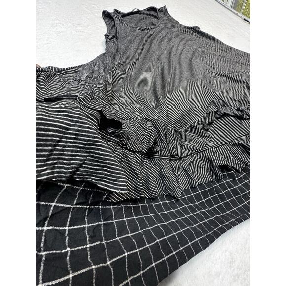 Alembika Layered Ruffle Tunic Top Black White Stripe Asymmetric Hem Size 8 - Picture 9 of 9